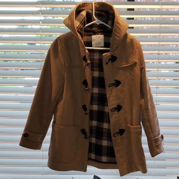 Zara Boys Camel Hooded Wool-blend Pea Coat